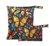 EtherSpher Beauty Owl Circus Style Butterfly zippered waterproof wet bag 2 Pack travel essentials for flying with handles for travel, gym