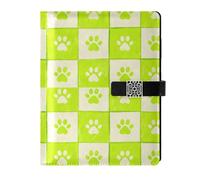 EtherSpher Beige and Neon Green Checkers Dog Paw Prints leather lined spiral notebooks portable notebook college ruled for diary 6.7x9.2