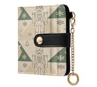 EtherSpher Beige Green Childish Nutcracker Soldiers Fancy Women's Compact Folding Wallet Premium PU Leather Wallet for Men Women Travel