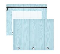 EtherSpher Binder pencil pouches With Smooth Zippers Plastic File Folder for 3 Rings Binder 2 Pack Students Classroom Supplies Striped Blue Wood Texture Vintage