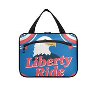 EtherSpher Bird 4th Of July Independence Day Liberty Ride Blue Red hanging toiletry bag for men traveling with hook, designer waterproof kit bag for ladies gym estuche para maquillaje L, bird 4th of