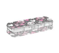 EtherSpher Black and Blush Pattern with White Skulls Black Background Cute Bow on Head Hearts Stars and Bows in The Style Of Monster High Designed Pencil Storage Box Clear Double-Deck Pens Case Hard