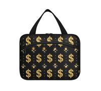 EtherSpher Black and Gold Shine Dollars hanging make up bags for women with hook, designer necessities travel bag toiletry for ladies vacation kit de para mujer L, Black and gold shine dollars, L