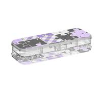 EtherSpher Black and Purple Creative Puzzle Check Pattern Designed Clear Pencil Plastic Box 2 Layer Pens Case Hard Boxes For School With Snap Lid
