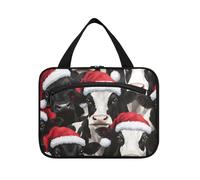 EtherSpher Black and White Christmas Cow hanging toiletry kit for men with hook, designer chic brush bag for trip essentials hotel organizador de maquillaje para L, Black and white Christmas cow, L