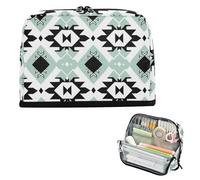 EtherSpher Black and White Illustration Design Aztec Mint Pencil Holder Large Capacity Cosmetic Bag Cute Stationery Bag for Kids Preppy School lapiceras para ninos