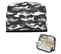 EtherSpher Black and White Military Salmon Pencil Box Large Capacity Makeup Pouches Wide Opening Multi-Purpose Bag for Student School Supply bolsa para lapices de ninas