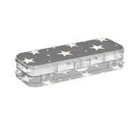 EtherSpher Black and White Stars Designed Plastic Pencil Box Clear Double-Deck Storage Pens Case For Kids With Snap And Lid