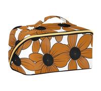 EtherSpher Black-eyed Susan Simple Line Art Valentinesnes Coffee Designed Toiletry Bags with dividers Portable Case Cosmetic Makeup Bag with Compartments & Handle