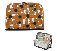 EtherSpher Black-eyed Susan Simple Line Art Valentinesnes Coffee Pencil Case Organizer Large Capacity Makeup Pouches Multi-Slot Stationery Storage for Man School Must Haves bolsa para herramientas