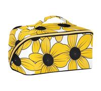 EtherSpher Black-eyed Susan Simple Line Art Valentinesnes Designed Toiletry Bag with dividers Portable Capacity Travel Cosmetic Bag with Compartments & Handle