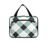 EtherSpher Black Green Buffalo Plaid hanging large hanging travel toiletry bag with hook, designer essential make up bag for travel must work estuche de maquillaje para mujer L, black green buffalo