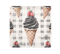 EtherSpher Black Ice Cream Buffalo Plaid Snowflakes Christmas Makeup Bag Camera Lens Cloth Portable Cosmetic Organizer Wrap 21.7 X 21.7 Wrapper Organizer Bags For Women, Black Ice Cream Buffalo Plaid