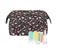 EtherSpher Black Lovely Cute Hearts Valentine's Day Cosmetic Bags Waterproof Travel Cosmetic Bags Women's Coin Change Purse for Travel Toiletry, black lovely cute hearts Valentine's day, One Size