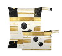 EtherSpher Black Space White and Gold Striped waterproof wet dry bag for breast pump parts 2 Pack travel essentials for baby with handles for gym, daycare