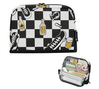EtherSpher Black White Checkered Graffiti Pencil Cases Large Capacity Pen Pencil Case Cute Organizer Box for Teacher High School Supplies lapiceras para mujer