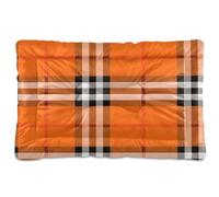 EtherSpher Black White Orange Checkered Plaid Washable Pet Bed Mat Soft Comfortable Anti-Slip Bottom Dog Crate Mat for Large Jumbo Medium Small Dogs 36" x 24"