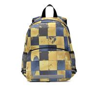 EtherSpher Blue and Gold Checkered Pattern backpack for kids 8-12 drawstring bookbag for 6-8 year old mochilas para la escuela