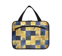 EtherSpher Blue and Gold Checkered Pattern hanging travel bags for women toiletry with hook, designer cute tote bag for cruise travel toilet maletín para maquillaje L, Blue And Gold checkered pattern