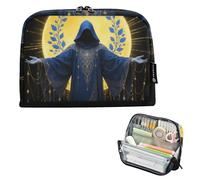 EtherSpher Blue and Gold Mysterious Tarot Astrologerk Pencil Holder Case Large Capacity Pen Bag Slots Stationery Storage for Girls Travel bolsas para maquillaje de mujer