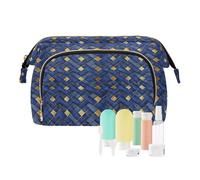 EtherSpher Blue and Gold Rule Pattern Makeup Bags Zipper Makeup Cosmetic Bag Women Coin Purse for Card Cases Money Organizers, Blue and gold rule pattern, One Size