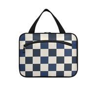 EtherSpher Blue and White Checkered Pattern hanging mens toiletry travel bag with hook, designer necessities toiletry organizer for men trip bolsas para maquillaje L, blue and white checkered pattern