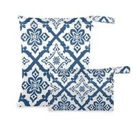 EtherSpher Blue and White Traditional Square washable bathing suit bag 2 Pack travel essentials for babies with handles for travel, baby diapers