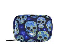 EtherSpher Blue Art Starry Skull Blue and Yellow bags with Detachable Compartments convenient medicine box organizer for purse