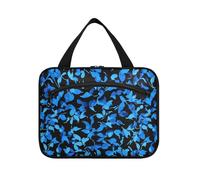 EtherSpher Blue Camouflage Pattern hanging travel kit for women with hook, designer chic bags with zipper for travel make up cruises bolso para maquillaje L, Blue Camouflage Pattern, L