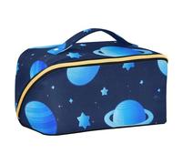 EtherSpher Blue Cosmic Planet Designed Makeup Bag with dividers stylish Large Make Up Bag with Compartments & Handle