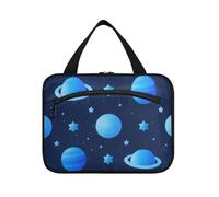 EtherSpher Blue Cosmic Planet hanging travel size toiletries for men with hook, designer expandable kit bag for traveler bathroom bolso de para mujer L, Blue cosmic planet, L