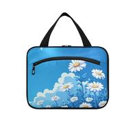 EtherSpher Blue Daisy Hello Sunshine Bloom Spring hanging travel tote bags for women with hook, designer portable makeup case for travel accessories for women camping maletín para maquillaje L, Blue