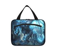 EtherSpher Blue Flash Technology Dragon Warrior hanging men toiletry bag with hook, designer multifunctional medicine bag for women must trip bolso para maquillaje L, Blue flash technology dragon