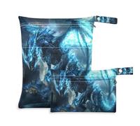 EtherSpher Blue Flash Technology Dragon Warrior washable bags for swimsuits 2 Pack travel essentials for flying with handles for yoga, beach