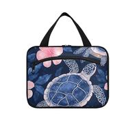 EtherSpher Blue Flower Tortoise hanging shaving kit travel bag with hook, designer foldable medicine bags for travel essentials for women vacation porta cosmeticos mujer para cartera L, Blue flower