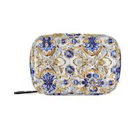 EtherSpher Blue Gold Embroidery Medicine Bag for Wallet with Detachable Compartments Convenient Medicine Box Organizer for Wallet
