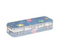 EtherSpher Blue Oil Painting Stars Designed Plastic Pencils Box Clear Double Deck Transparent Hard Pens Case For Stationery Supplies With Snap-Tight Lid