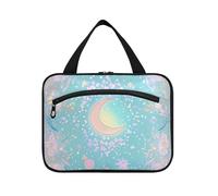 EtherSpher Blue-pink Tarot Astrology hanging travel toiletry bags with hook, designer essential toiletries bag for traveler gym kit de para mujer L, Blue-pink tarot astrology, L