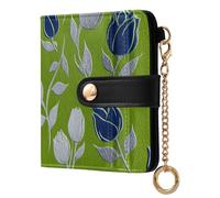 EtherSpher Blue Sliver Tulips Green Convenient Ladies Lightweight Foldable Wallet Premium PU Leather Wallet for Women