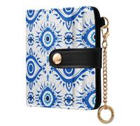 EtherSpher Blue Traditional Evil Eye Waterproof Ladies PU Leather Bifold Wallet PU Leather Bifold Wallet for Girls Women Ladies