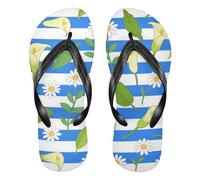 EtherSpher Blue White Striped Calla Lily Daisy Flower rubber flip flops for women lightweight beach sandals for Shower Swimming