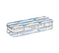 EtherSpher Blue White Striped Coastal Pirate Skeleton Designed Clear Pencils Box 2 Layer Hard Pens Case For Kids With Snap And Lid