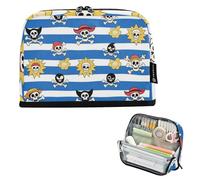 EtherSpher Blue White Striped Coastal Pirate Skeleton pencil poucheses Large Capacity Makeup Bag With Slot Stationery Pen Bag for Teen Boys High School Supplies cartucheras para ninas