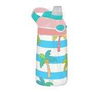 EtherSpher Blue White Striped Coconut Palm Kids Water Bottle with Straw Lid Lightweight Clear Water Bottle for Travel, Camping, Sports botella de agua termica