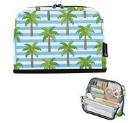 EtherSpher Blue White Striped Coconut Palm Pencil Holder Large Capacity Makeup Bag Lightweight Multi-Purpose Bag for Men School Must Haves bolsa para lapices
