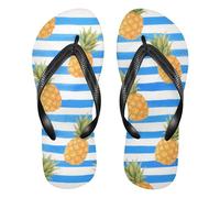 EtherSpher Blue White Striped Fruit Pineapple rubber flip flop lightweight ladies flip for Shower Swimming Pool summer