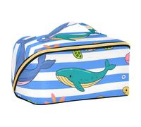 EtherSpher Blue White Striped Sea Animal Designed Cosmetic Bags with dividers Lightweight Capacity Travel Cosmetic Bag Travel-Size Accessories