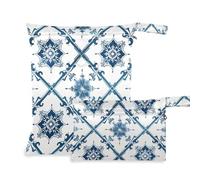 EtherSpher Blue White Traditional washable laundry bag 2 Pack wet bag for swimsuit with handles for baby diapers, bathing