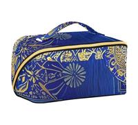 EtherSpher Bohemian Blue and Gold Patterns Designed Makeup Bag with dividers Essentials Cosmetic Travel Bags For Women Travel-Size Accessories
