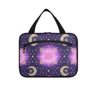 EtherSpher Boho Purple Mystery Moon hanging makeup bag for women with hook, designer foldable makeup organizer bag for women traveling gym bolso de maquillaje para mujer L, boho purple mystery moon, L